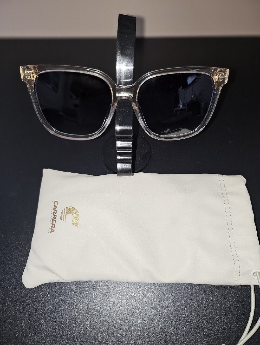 Carrera Transparent Frame Sunglasses with Black Lenses